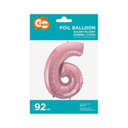 Number Light Pink, 6 Number Foil Balloon 92 cm