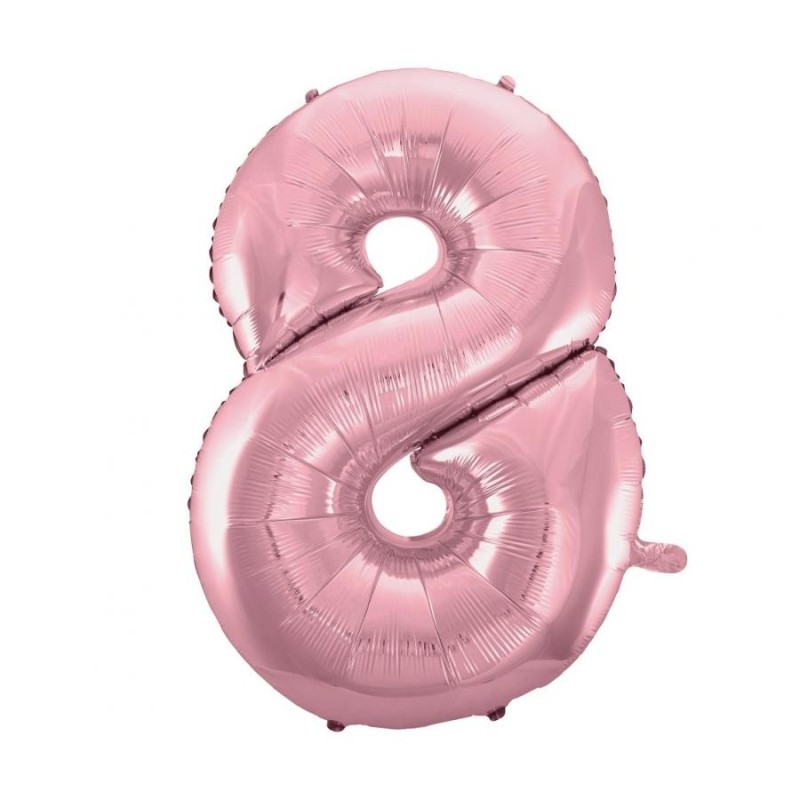 Ballon aluminium numéro 8 rose clair 92 cm