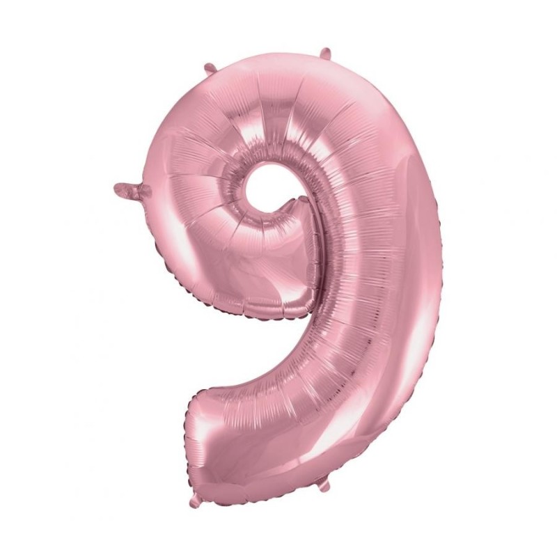 Ballon aluminium numéro 9 rose clair 92 cm