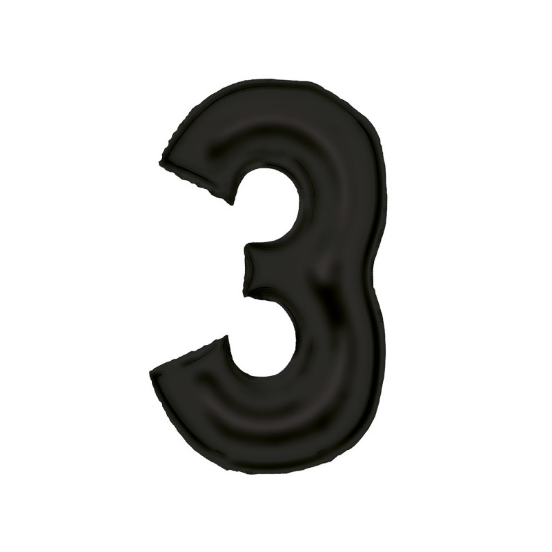 Number Lustre Black, ballon aluminium noir numéro 3, 86 cm