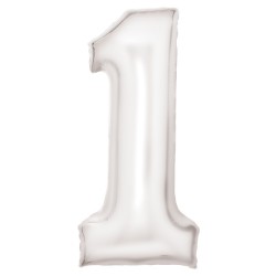 Ballon en aluminium numéro 1 blanc brillant 86 cm