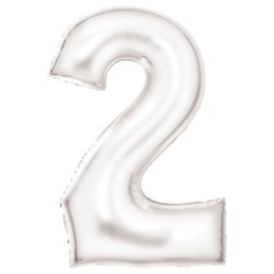 Number Lustre White, Number 2 Foil Balloon 86 cm