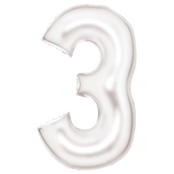 Number Lustre White, White number 3 foil balloon 86 cm