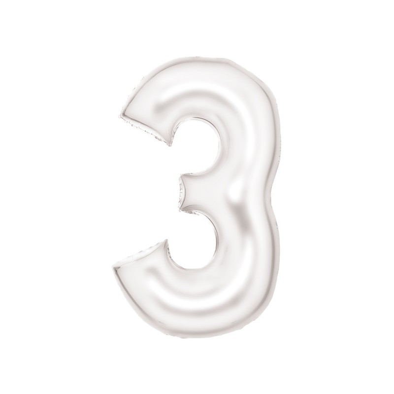 Number Lustre White, White number 3 foil balloon 86 cm