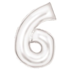 Number Lustre White, White Number 6 Foil Balloon 86 cm