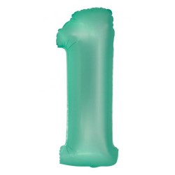 Ballon aluminium numéro 1 vert menthe mat, 76 cm