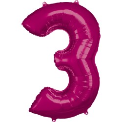 Number Pink giant number foil balloon 3, 88*53 cm