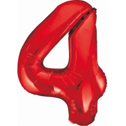 Ballon aluminium numéro 4 rouge 85 cm