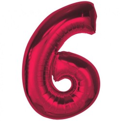 Ballon aluminium numéro 6 rouge 92 cm