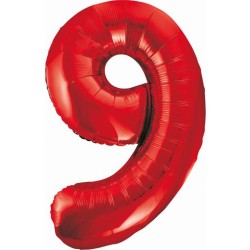 Ballon aluminium numéro 9 rouge 85 cm