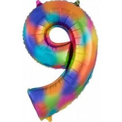 Ballon géant en aluminium arc-en-ciel numéro 9, 86 x 55 cm