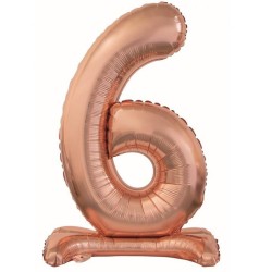 Number Rose Gold Number 6 foil balloon with base 74 cm