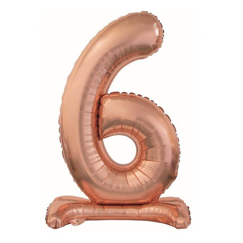 Number Rose Gold Number 6 foil balloon with base 74 cm