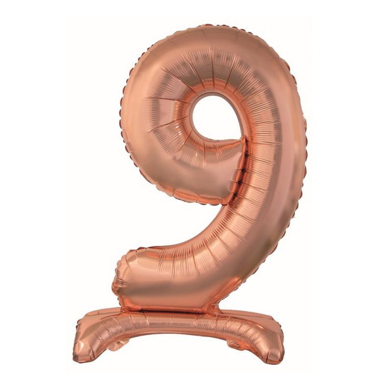 Number Rose Gold Number 9 foil balloon with base 74 cm