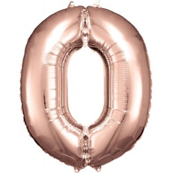 Ballon géant en aluminium avec chiffres en or rose 0, 83 x 66 cm