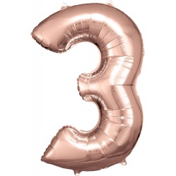 Number Rose Gold giant number foil balloon 3, 83*53 cm