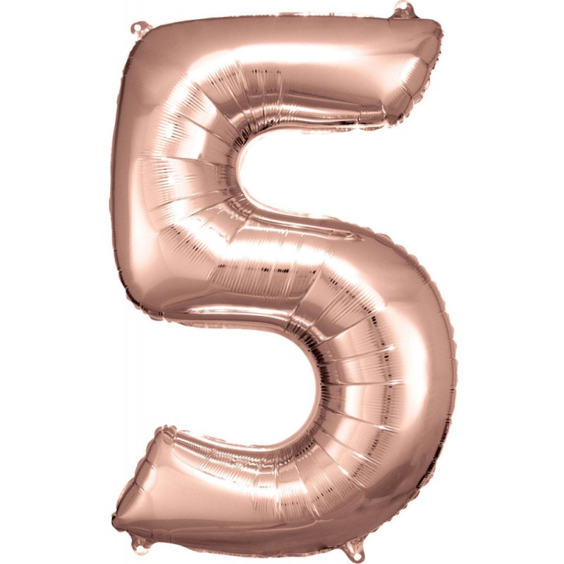 Number Rose Gold giant number foil balloon 5, 83*55 cm