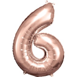 Ballon géant en aluminium avec chiffre 6 en or rose, 86 x 58 cm