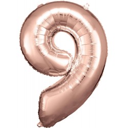 Ballon géant en aluminium avec chiffre 9 en or rose, 83 x 58 cm