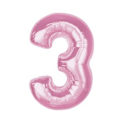 Number Light Pink Pink Number 3 Foil Balloon 92 cm