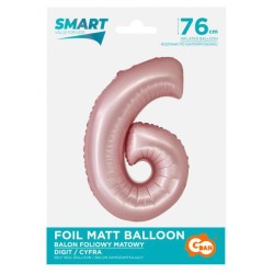 Ballon aluminium numéro 6 rose mat clair 76 cm