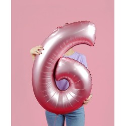 Ballon aluminium numéro 6 rose mat clair 76 cm