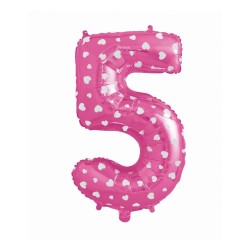 Number Pink with Hearts, Pink Number 5 Foil Balloon 61 cm