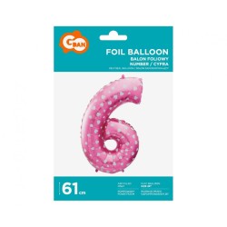 Number Pink with Hearts, Pink Number 6 Foil Balloon 61 cm