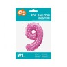 Number Pink with Hearts, Pink Number 9 Foil Balloon 61 cm