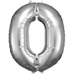 Ballon géant argenté en aluminium avec chiffre 0, 83 x 66 cm