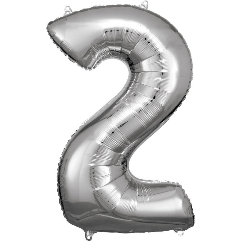 Number Silver giant number foil balloon 2, 86*53 cm