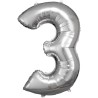 Number Silver giant number foil balloon 3, 83*53 cm