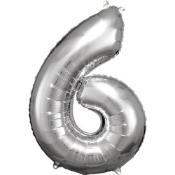 Number Silver giant number foil balloon 6, 86*58 cm