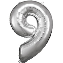 Number Silver giant number foil balloon 9, 83x58 cm