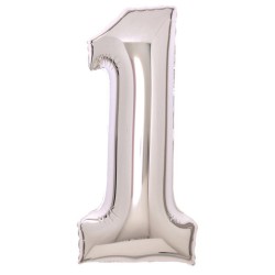 Ballon aluminium numéro 1, numéro 1, 66 cm, argent