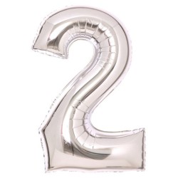 Number Silver, Number 2 Foil Balloon 66 cm