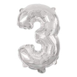 Number Silver, Number 3 foil balloon 95 cm