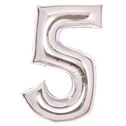 Number Silver, Silver 5-shaped foil balloon 66 cm