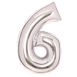 Number Silver, Silver Number 6 Foil Balloon 66 cm