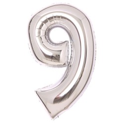 Number Silver, Silver Number 9 Foil Balloon 66 cm