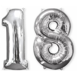 Ballon aluminium numéro 18, argent 66 cm