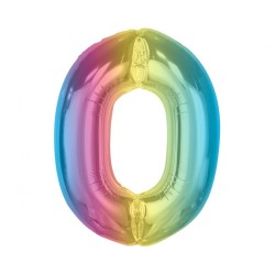 Ballon en aluminium coloré numéro 0 arc-en-ciel 92 cm