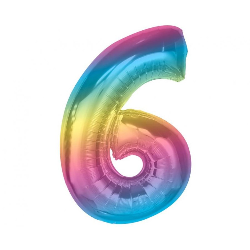 Number Rainbow Colorful number 6 foil balloon 92 cm