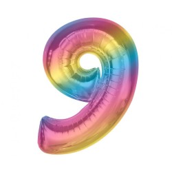 Number Rainbow Colorful number 9 foil balloon 92 cm