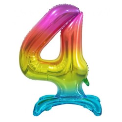 Ballon en aluminium coloré numéro 4 arc-en-ciel avec base 74 cm