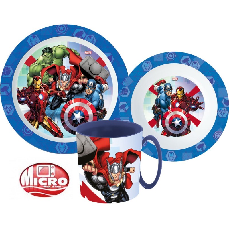 Avengers tableware set, micro plastic set with mug 350 ml