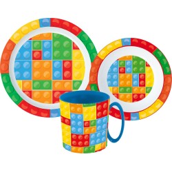 Bricks Lego-themed dinner set, micro plastic set with mug 350 ml