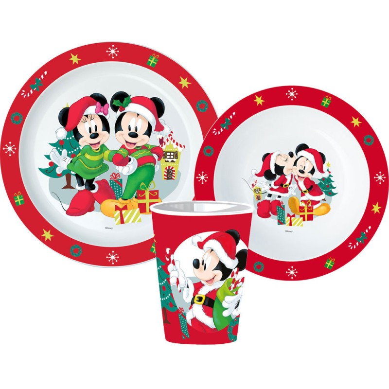 Disney Minnie  and Mickey Christmas dinner set, micro plastic set, with cup 260 ml