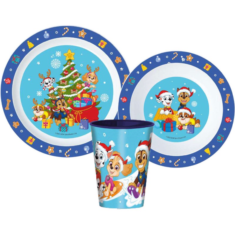 Paw Patrol Holiday Christmas Tableware Set, Micro Plastic Set, with 260 ml Cup