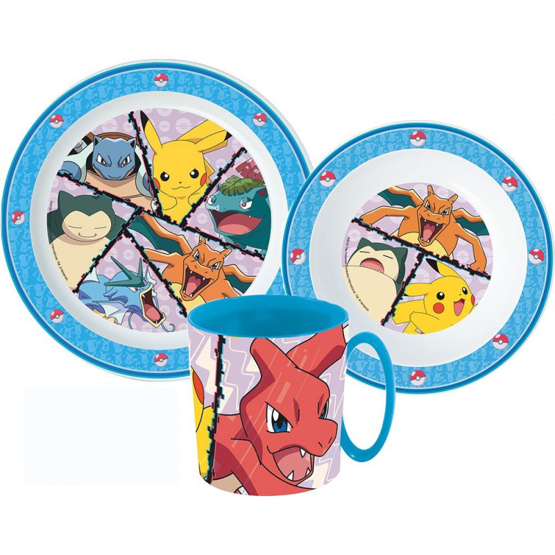 Pokémon dinner set, micro plastic set with 350 ml mug